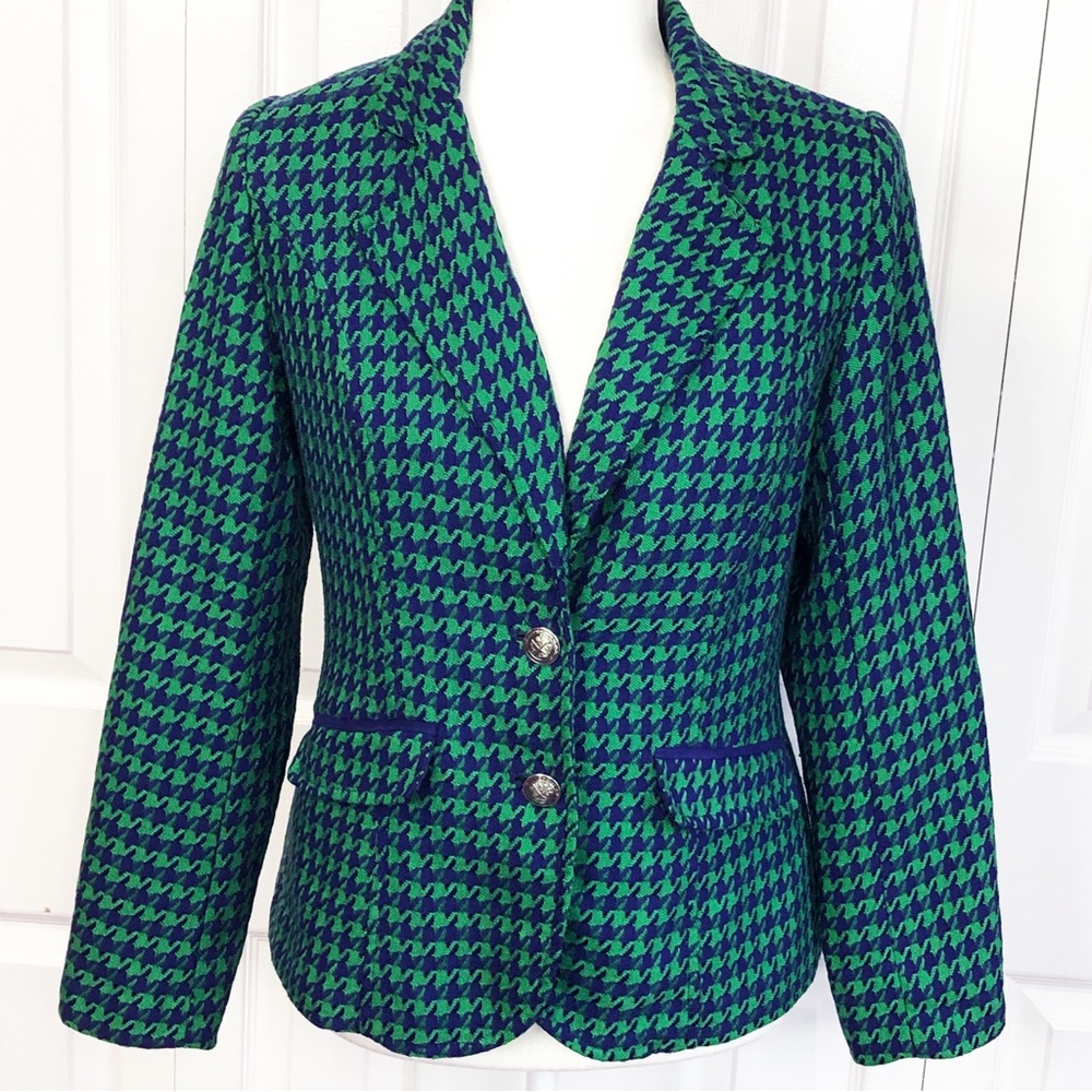 Vintage Joan Rivers Preppy Green & Purple Houndstooth Blazer Jacket 2